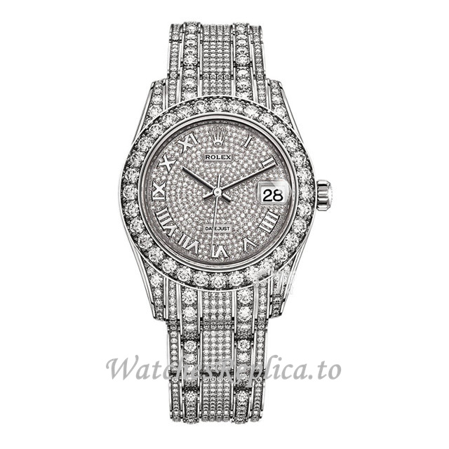 Replica Rolex Pearlmaster m81409rbr-0001 34MM White Gold strap Ladies Watch - Replica Watches Shop