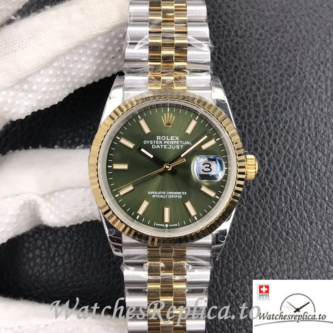 Swiss Rolex Datejust Replica Stainless steel strap 36MM Yellow Gold Green Dial - Replica Watches Shop