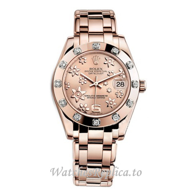 Replica Rolex Pearlmaster m81315-0020 34MM Rose Gold strap Ladies Watch - Replica Watches Shop