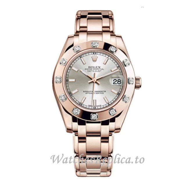 Replica Rolex Pearlmaster m81315-0023 34MM Rose Gold strap Ladies Watch - Replica Watches Shop