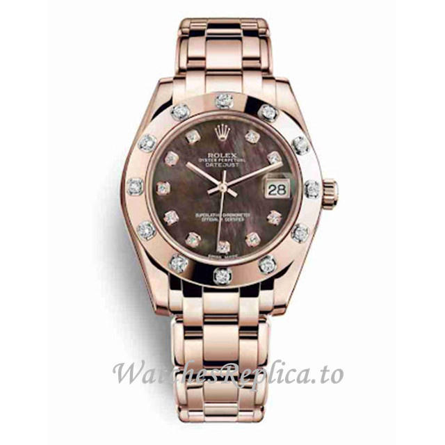 Replica Rolex Pearlmaster m81315-0012 34MM Rose Gold strap Ladies Watch - Replica Watches Shop