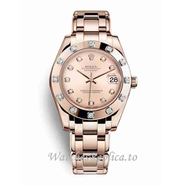 Replica Rolex Pearlmaster m81315-0009 34MM Rose Gold strap Ladies Watch - Replica Watches Shop