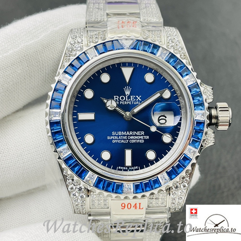 Swiss Rolex Submariner Replica Stainless steel strap 40MM Blue Dial Diamonds - Replica Watches Shop