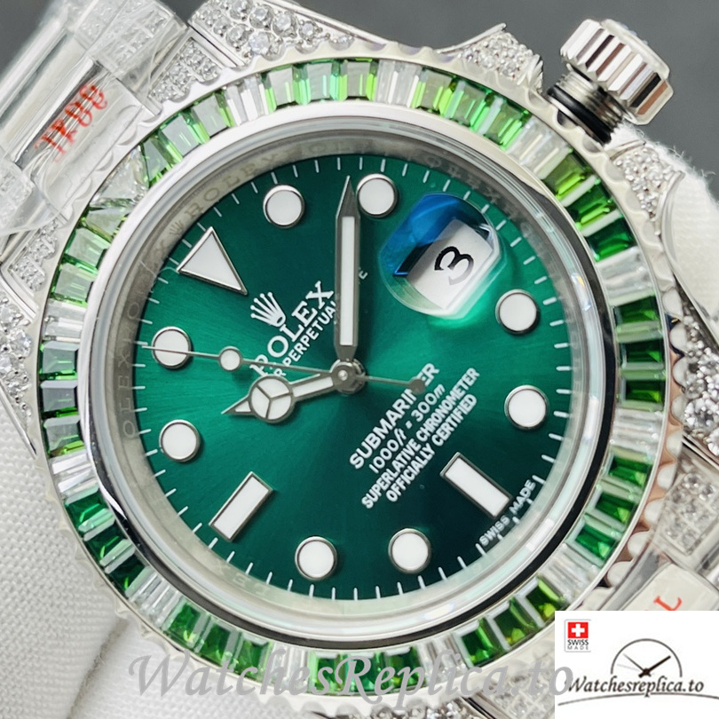 Swiss Rolex Submariner Replica Stainless steel strap 40MM Green Dial Diamonds - Replica Watches Shop