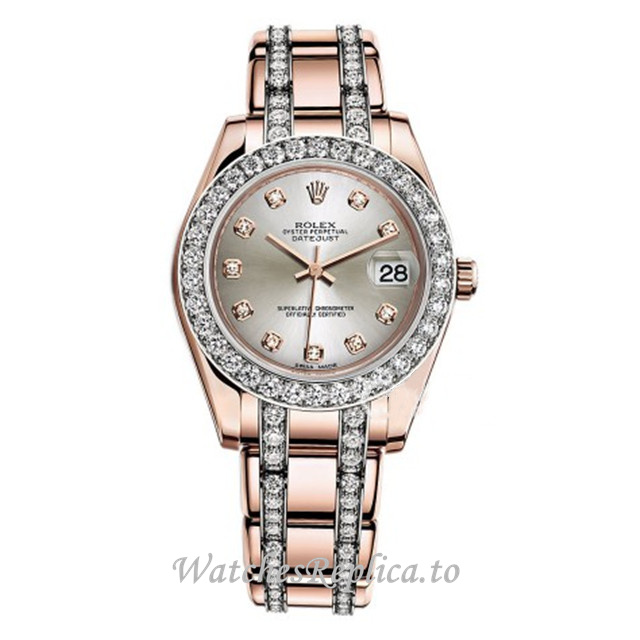 Replica Rolex Pearlmaster m81285-0034 34MM Rose Gold strap Ladies Watch - Replica Watches Shop
