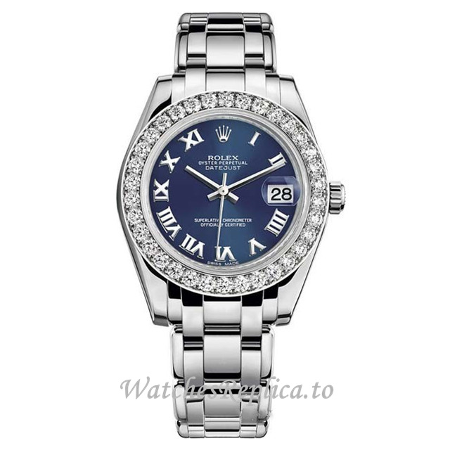 Replica Rolex Pearlmaster m81299-0039 34MM White Gold strap Ladies Watch - Replica Watches Shop