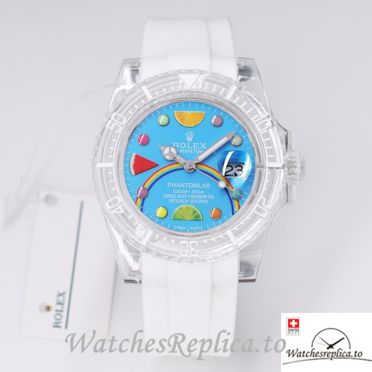 Swiss Rolex Submariner Replica Rubber strap 40MM PHANTOMLAB&ROLEX Blue Dial - Replica Watches Shop