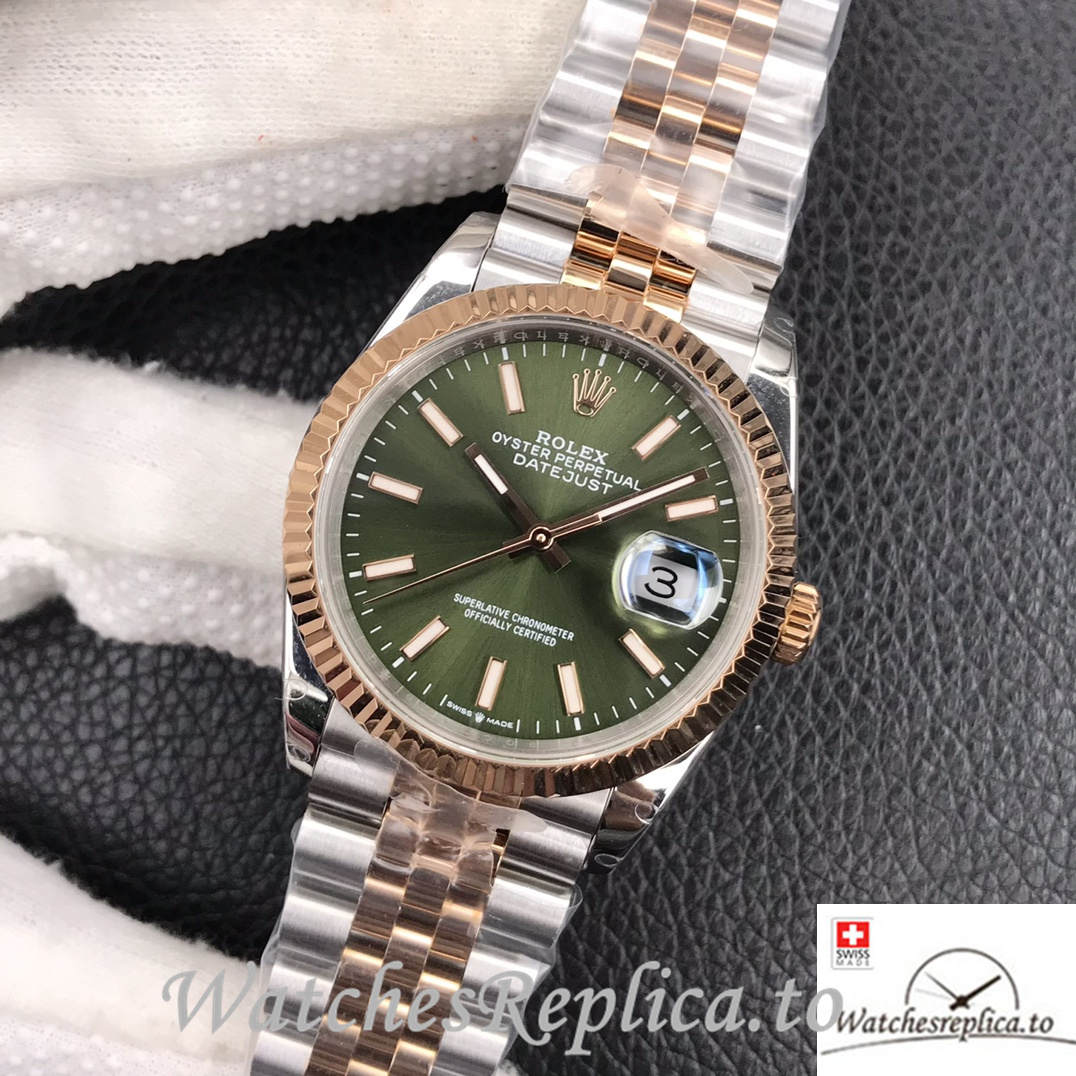 Swiss Rolex Datejust Replica Stainless steel strap 36MM Rose Gold Green Dial - Replica Watches Shop