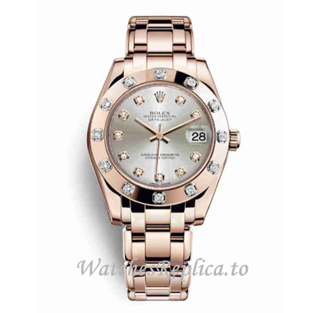 Replica Rolex Pearlmaster m81315-0019 34MM Rose Gold strap Ladies Watch - Replica Watches Shop