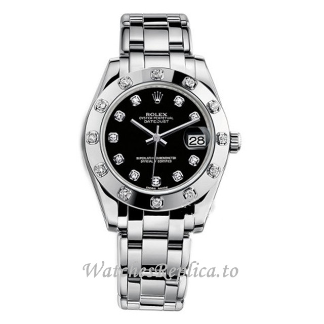 Replica Rolex Pearlmaster m81319-0014 34MM White Gold strap Ladies Watch - Replica Watches Shop