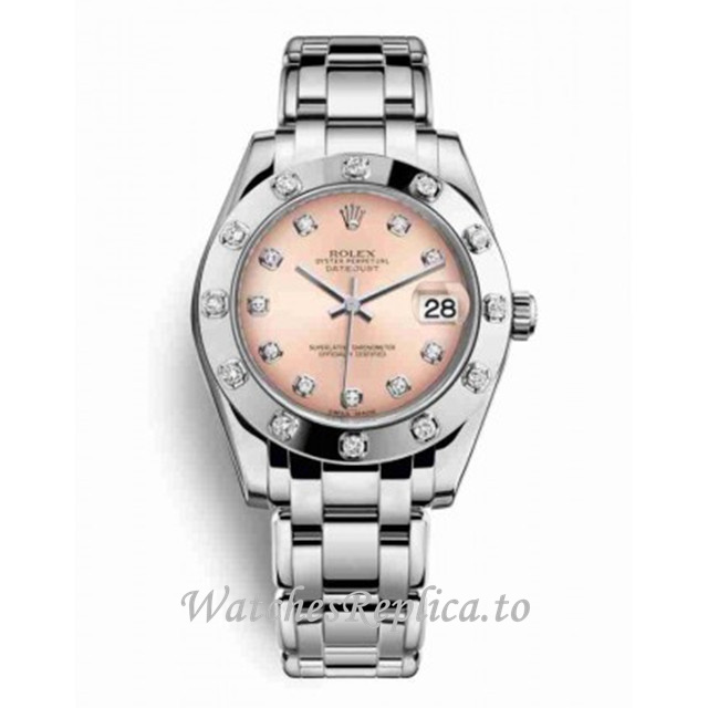 Replica Rolex Pearlmaster m81319-0023 34MM White Gold strap Ladies Watch - Replica Watches Shop