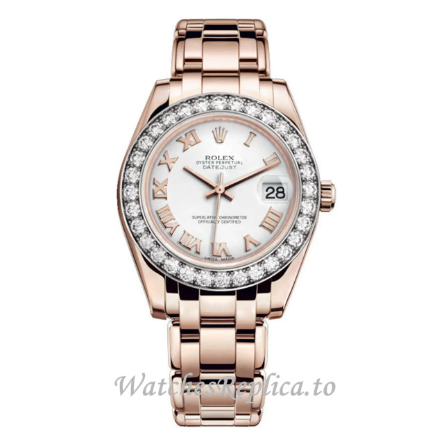Replica Rolex Pearlmaster m81285-0032 34MM Rose Gold strap Ladies Watch - Replica Watches Shop