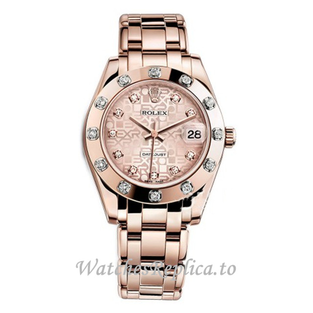Replica Rolex Pearlmaster m81315-0008 34MM Rose Gold strap Ladies Watch - Replica Watches Shop