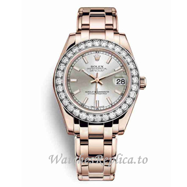 Replica Rolex Pearlmaster m81285-0038 34MM Rose Gold strap Ladies Watch - Replica Watches Shop