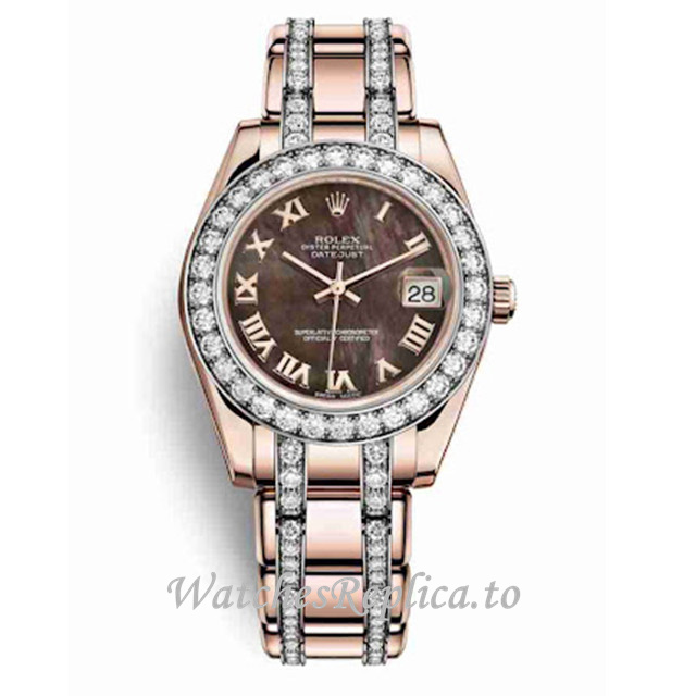 Replica Rolex Pearlmaster m81285-0035 34MM Rose Gold strap Ladies Watch - Replica Watches Shop