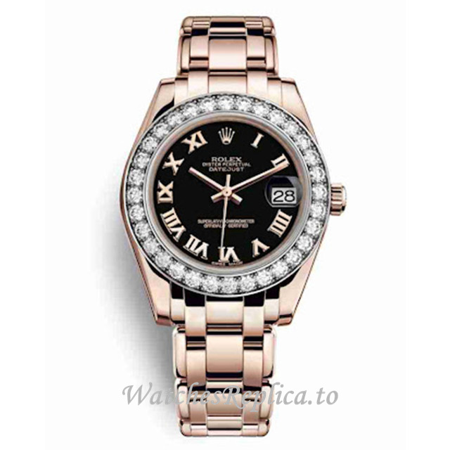 Replica Rolex Pearlmaster m81285-0044 34MM Rose Gold strap Ladies Watch - Replica Watches Shop