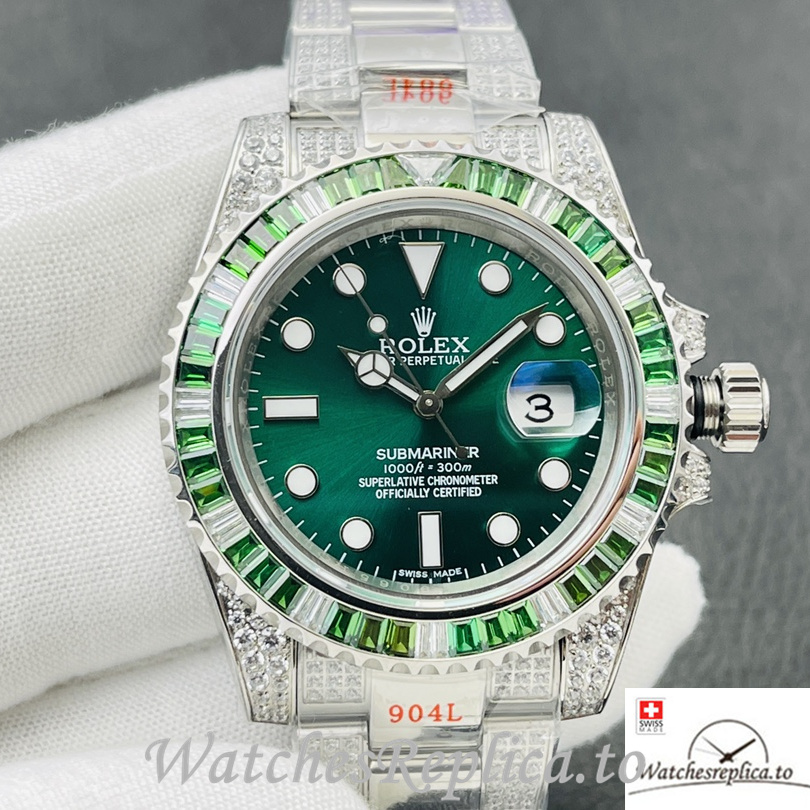 Swiss Rolex Submariner Replica Stainless steel strap 40MM Green Dial Diamonds - Replica Watches Shop