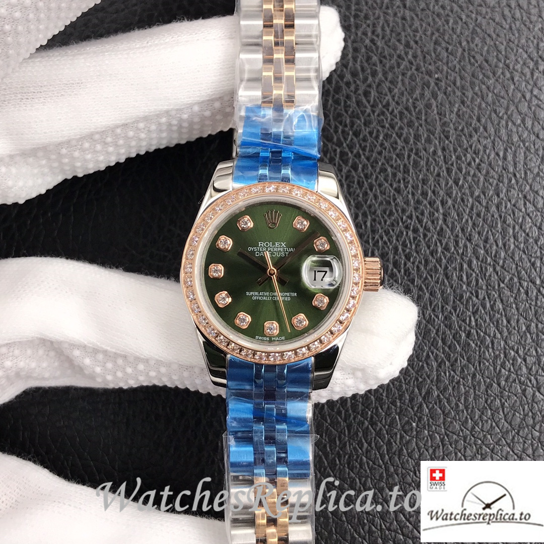 Swiss Rolex Datejust Replica 279174 Stainless steel strap 28MM Green Dial Diamonds - Replica Watches Shop