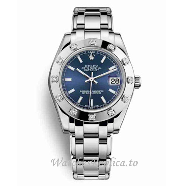 Replica Rolex Pearlmaster m81319-0029 34MM White Gold strap Ladies Watch - Replica Watches Shop