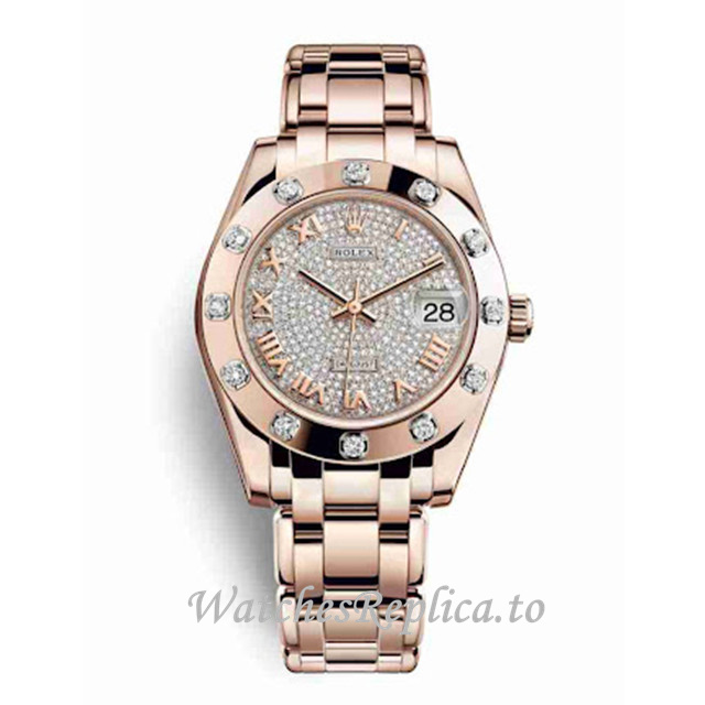 Replica Rolex Pearlmaster m81315-0024 34MM Rose Gold strap Ladies Watch - Replica Watches Shop