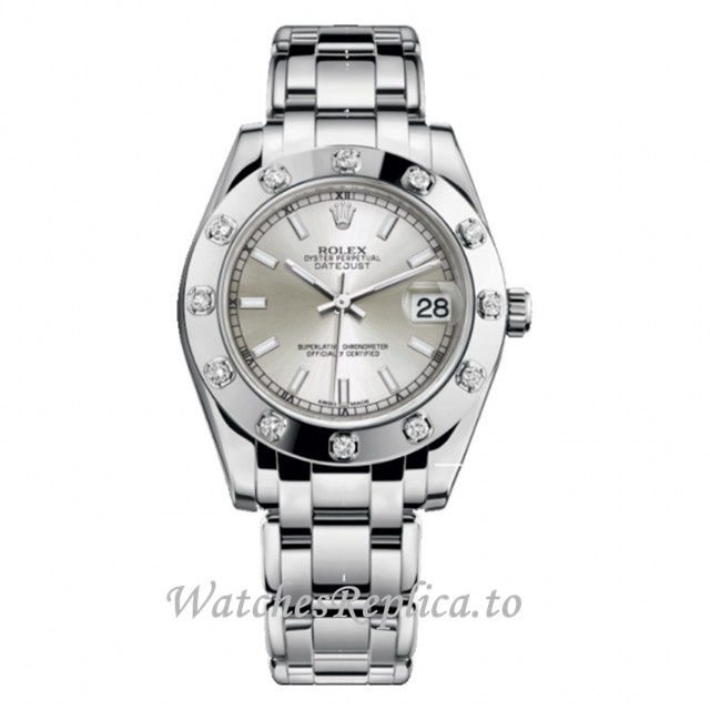 Replica Rolex Pearlmaster m81319-0021 34MM White Gold strap Ladies Watch - Replica Watches Shop
