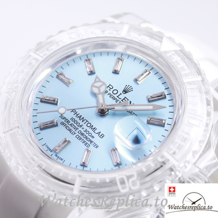 Swiss Rolex Submariner Replica Rubber strap 40MM PHANTOMLAB&ROLEX Baby blue Dial - Replica Watches Shop